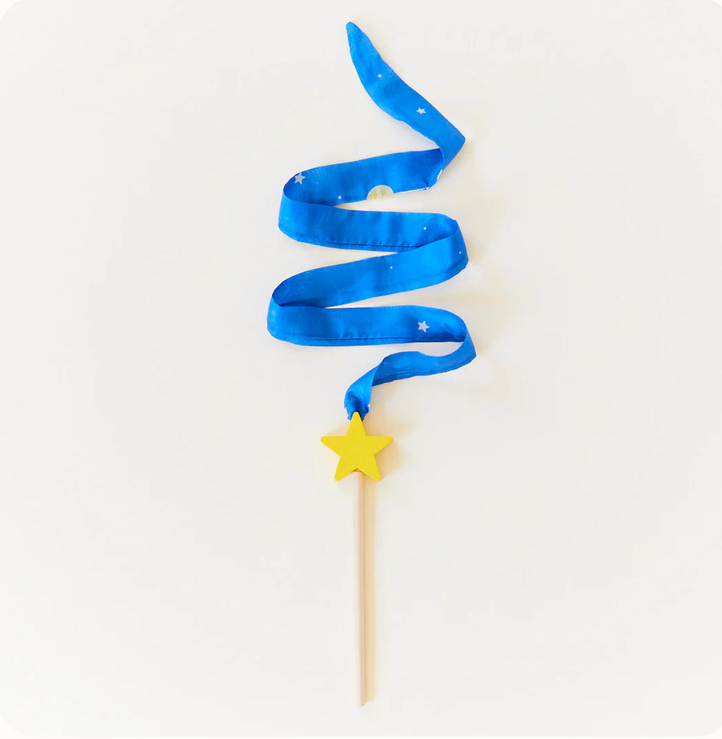 Mini Starry night streamer - natural silk and wood star wand